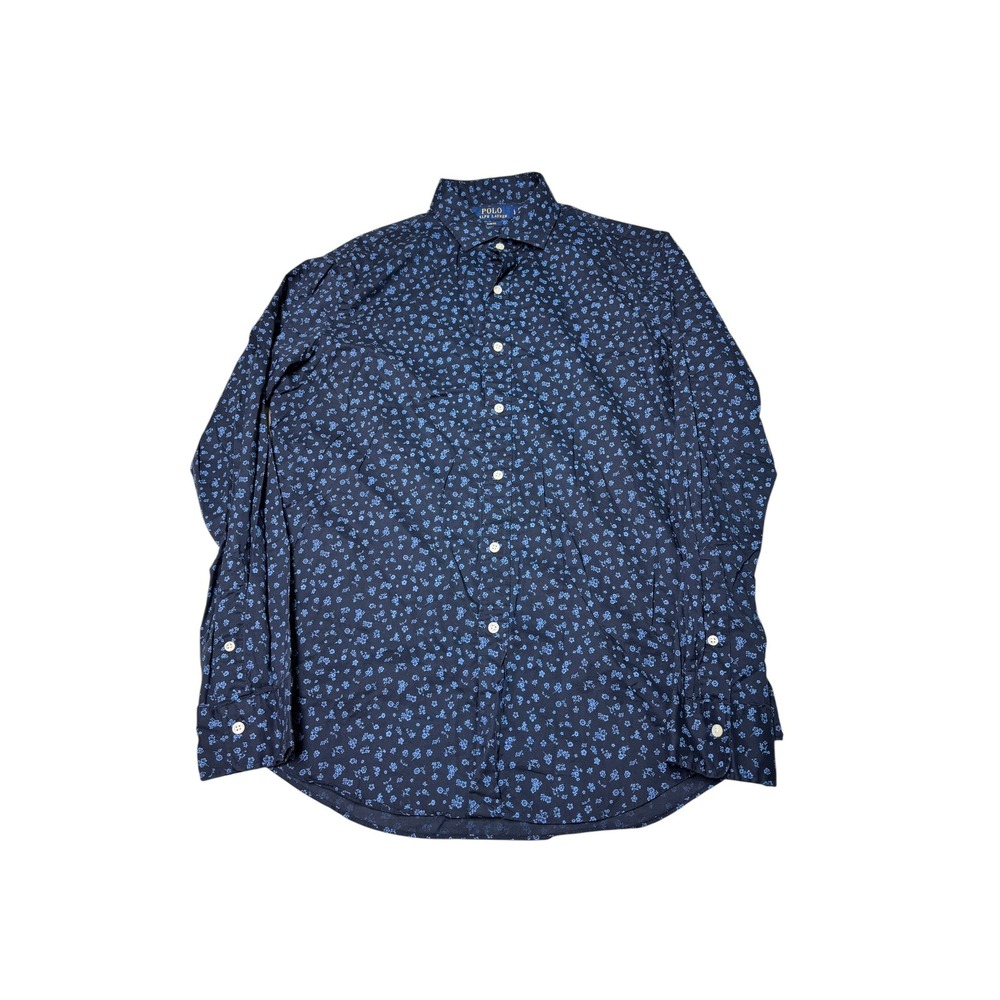 Polo Ralph Lauren Mens Slim Fit Navy Blue Floral Cotton Button Down Shirt L